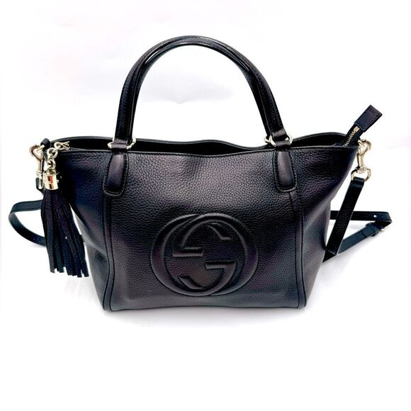 Auth Gucci Black / Brown Cherry Metallic Leather 2way SoHo Working Tote Satchel - Picture 2 of 16